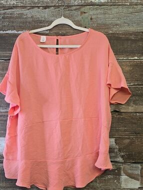 Like Love Women's Pink Scoop Neck Short Sleeve Blouse, Size 2X